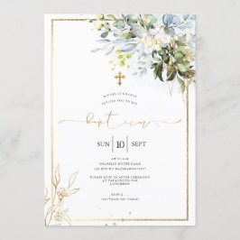 PixDezines ラスティック水彩 ユーカリ 洗礼 招待状