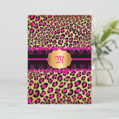 PixDezines ラッピングレース+ヒョウ柄/ピンク+ブラック 招待状 (スタンド正面)