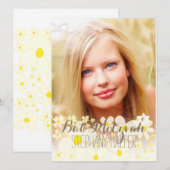 PixDezines レトロなデイジー写真/バット・ミッツヴァー 招待状 (正面/裏面)