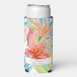 PixDezines レトロな豪華なH2ハワイの花と葉 スリム缶クーラー