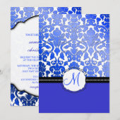 PixDezines ロイヤルブルーの花柄ダマスク/DIY背景 招待状 (正面/裏面)