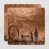 PixDezines ロンドン アーバン/偽銅の背景 招待状 (正面/裏面)