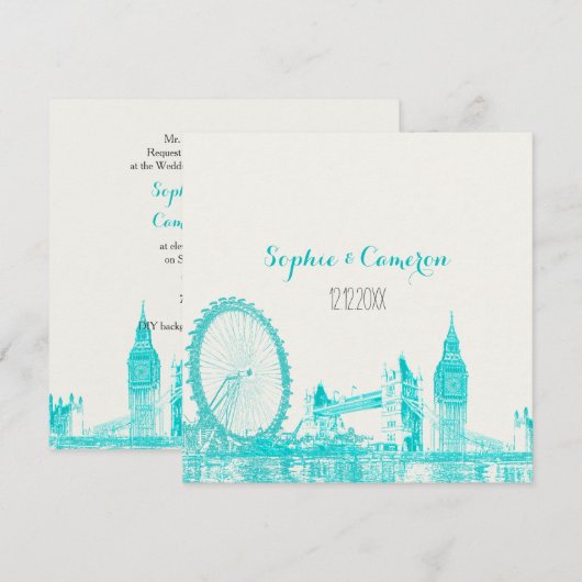 PixDezines ロンドン/DIY 背景色 招待状 (正面/裏面)