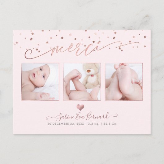 PixDezines ローズゴールドの星 感謝の気持ち ポストカード (正面)