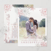 PixDezines ローズゴールドの雪の結晶/大理石/セーブデート 案内ポストカード (正面/裏面)