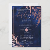 PixDezines ローズゴールドパームフルーツ＋H2O ネイビー 招待状 (正面)