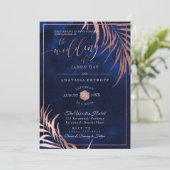 PixDezines ローズゴールドパームフルーツ＋H2O ネイビー 招待状 (スタンド正面)