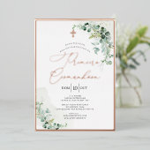 PixDezines ローズゴールド ユーカリ 初領聖体 箔招待状 (立ち正面)