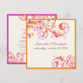 PixDezines ヴァイン スワールズ|コーラル+フューシャ|DIY カラー 招待状 (正面/裏面)