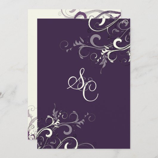 PixDezines ヴァニラ スワール/オリジナル カラー、ダーク パープル 招待状 (正面/裏面)
