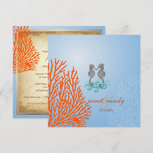 PixDezines ヴィンテージかいすいだか+サンゴ 招待状 (正面/裏面)