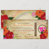 PixDezines ヴィンテージの搭乗券/ハイビスカス 招待状 (正面/裏面)