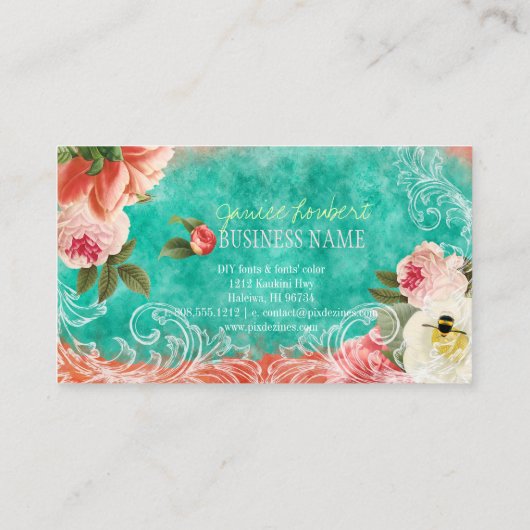 PixDezines ヴィンテージの芍薬/水彩 名刺 (裏面)