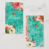 PixDezines ヴィンテージの芍薬/水彩 名刺 (正面/裏面)