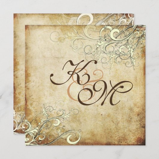 PixDezines ヴィンテージクリームスワール/フェイクパーチメント 招待状 (正面/裏面)