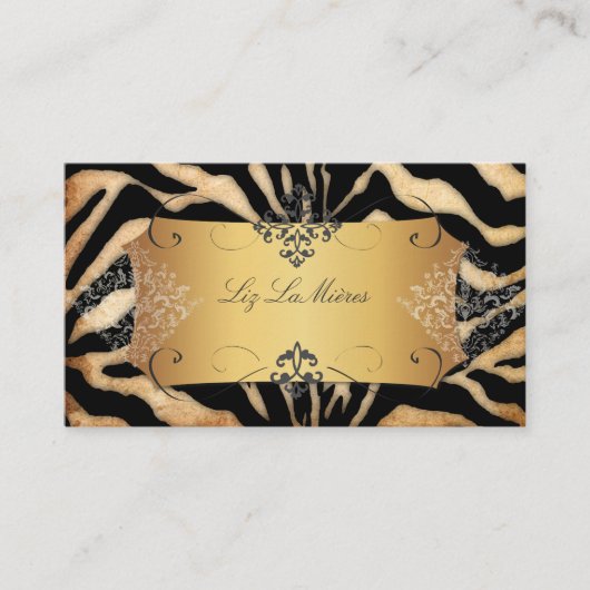 PixDezines ヴィンテージゼブラ/レースのダマスク 名刺 (正面)