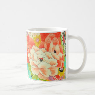 PixDezines ヴィンテージ縮緬着物 コーヒーマグカップ