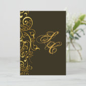 PixDezines ヴィンテージ風ゴールドの渦巻き 招待状 (スタンド正面)