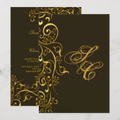 PixDezines ヴィンテージ風ゴールドの渦巻き 招待状 (正面/裏面)