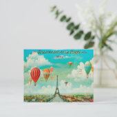 PixDezines ヴィンテージ風風船の浮かぶパリ ポストカード (スタンド正面)