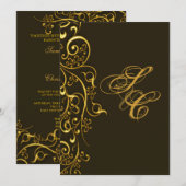PixDezines ヴィンテージ風 ゴールドの渦巻き模様 招待状 (正面/裏面)