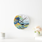 PixDezines ヴィンテージ・グレートウェーブ・葛飾北斎の神奈川沖浪 ラウンド壁時計 (ホーム)