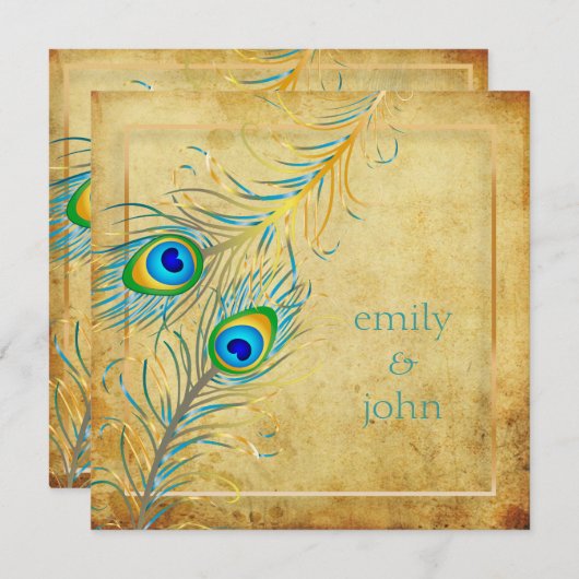 PixDezines ヴィンテージ ティール ペコック/フェイク パーチメント 招待状 (正面/裏面)
