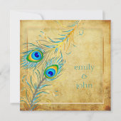 PixDezines ヴィンテージ ティール ペコック/フェイク パーチメント 招待状 (正面)