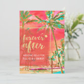 PixDezines ヴィンテージ ハワイアンビーチ / コーラル / ティール 招待状 (スタンド正面)