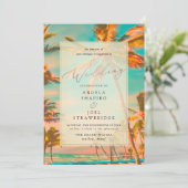PixDezines ヴィンテージ ハワイアンビーチ / ティール ご招待状 招待状 (スタンド正面)