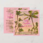 PixDezines ヴィンテージ ハワイアン ビーチ/ピンク 招待状 (正面/裏面)