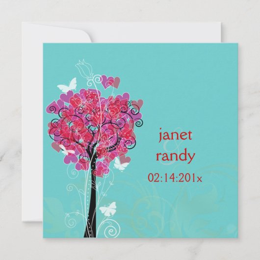 PixDezines ヴィンテージ ハートの木/DIY 背景 招待状 (正面)