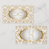 PixDezines ヴィンテージ ピケ ダマスク/メタリック シルバー 名刺 (正面/裏面)