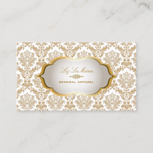 PixDezines ヴィンテージ ピケ ダマスク/メタリック シルバー 名刺 (正面)