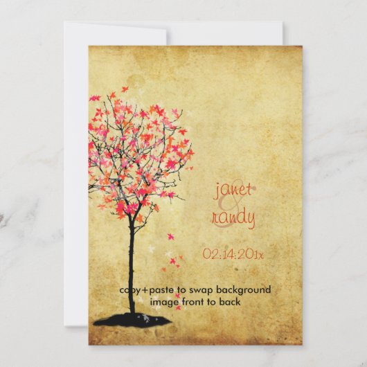 PixDezines ヴィンテージ マップルツリー/ピンク+オレンジ 招待状 (正面)