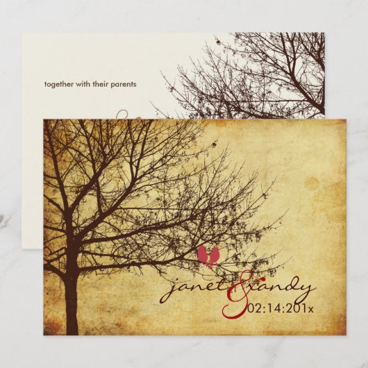 PixDezines ヴィンテージ ラブ バーズ 招待状 (正面/裏面)