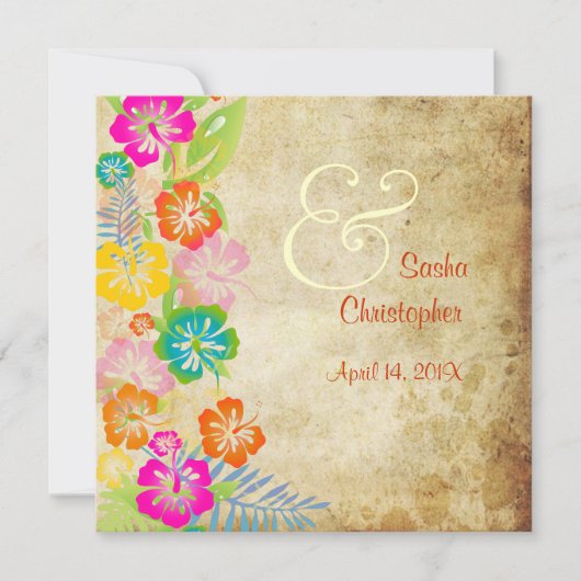 PixDezines ヴィンテージ/レイ/ルアウ/ハイビスカス 招待状 (正面)