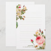 PixDezines ヴィンテージ ローズ / ボタニカル アート 便箋 (正面/裏面)