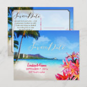 PixDezines ヴィンテージ ワイキキ/ダイヤモンドヘッド/プルメリア ポストカード (正面/裏面)