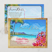 PixDezines ヴィンテージ ワイキキ/ダイヤモンドヘッド/プルメリア ポストカード (正面/裏面)