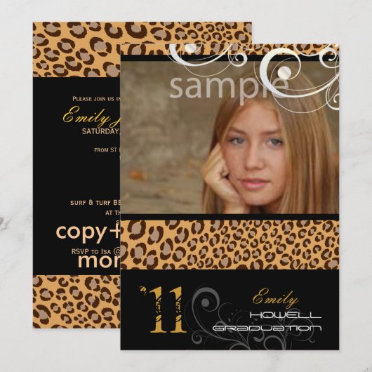 PixDezines 卒業式, ヒョウ柄 招待状 (正面/裏面)