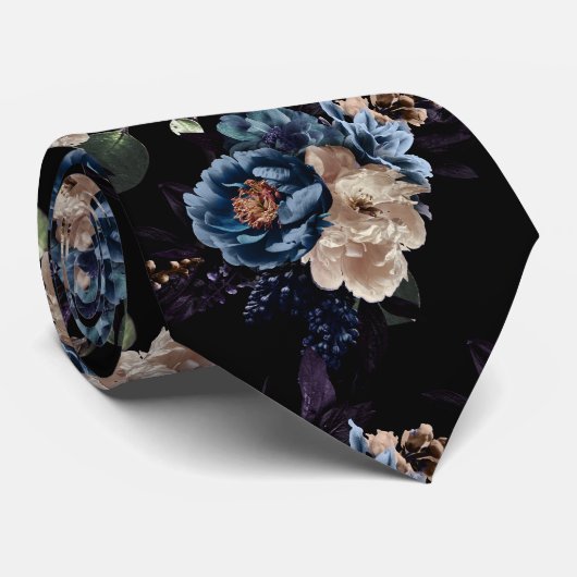 PixDezines 憂鬱な植物の青いクリーム色の花 ネクタイ (ロール)