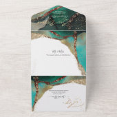 PixDezines 抽象的なコズミック ティールグリーン バー ミツバ オールインワン招待状 (外側)