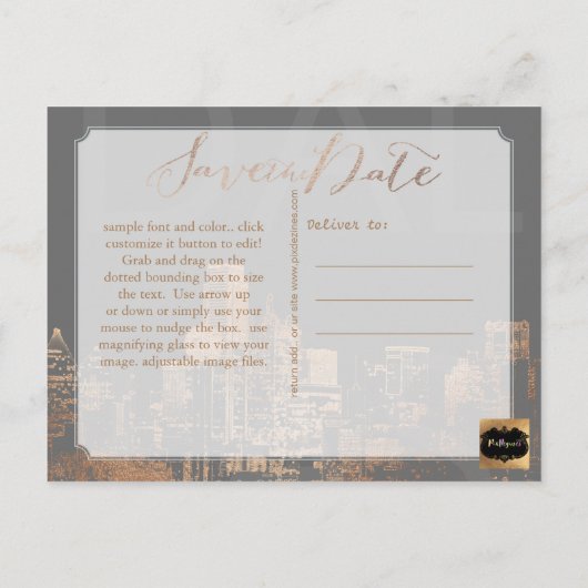 PixDezines/日救付/ピンク金ゴールド/ダラススカイライン 案内ポストカード (裏面)