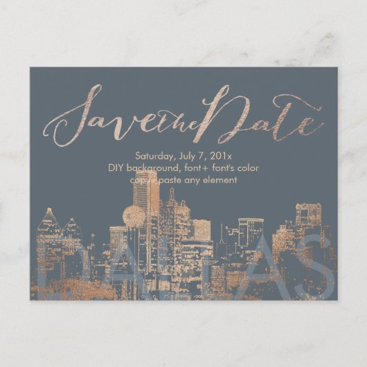 PixDezines/日救付/ピンク金ゴールド/ダラススカイライン 案内ポストカード (正面)