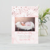 PixDezines 星が生まれました、ローズゴールドの星+大理石 招待状 (スタンド正面)