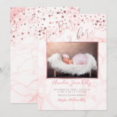 PixDezines 星が生まれました、ローズゴールドの星+大理石 招待状 (正面/裏面)