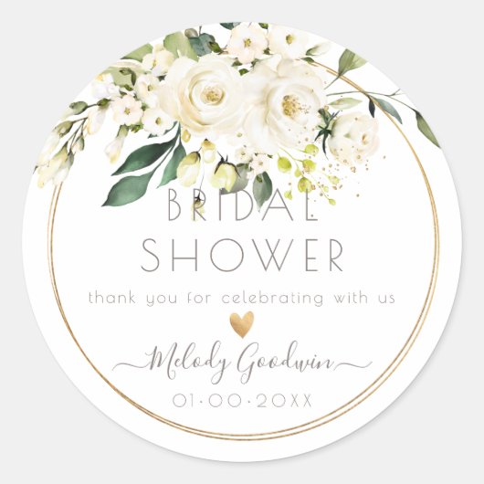 PixDezines 水彩アルバストローズ＋グリーン ラウンドシール (正面)