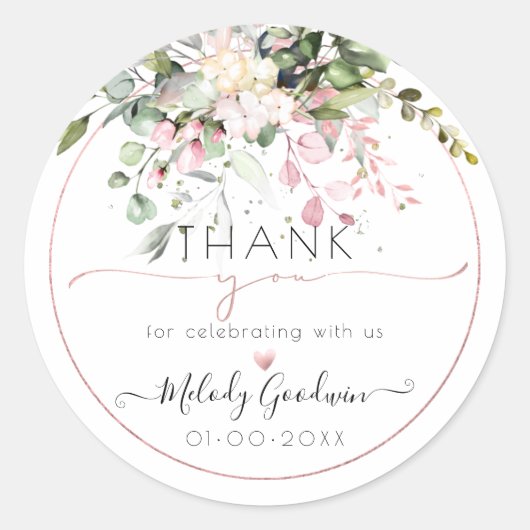 PixDezines 水彩エレガント ブラッシュ ガム ユーカリ ラウンドシール (正面)