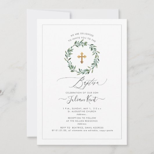 PixDezines 水彩グリーンリースの招待状 招待状 (正面)